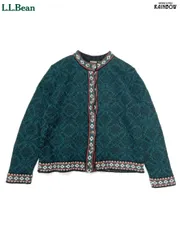 古着 L.L.Bean エルエルビーン 総柄 ノルディック柄 メリノウール100％ 長袖 ニット カーディガン 緑 (ttu2410029)