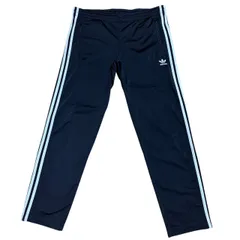 古着 adidas アディダス トラックパンツ 刺繍 トレフォイルロゴ ブラック×ホワイトライン Lサイズ 257-69