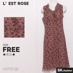 ★美品★ L'EST ROSE レストローズ ワンピース　膝丈　ノースリーブ　花柄　フリル　後ろジップ　裏地付き　日本製 　レッド　ピンク　 【H1773-00】 送料無料　古着　レディース