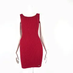 レディ Rady ワンピース リブ ニット ロゴ プレート ノースリーブ M 赤 レッド タグ付 美品