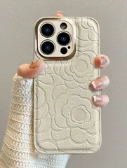 iPhoneケース 耐衝撃 花柄 ホワイト レザー