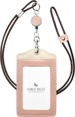NOBLE RILEY ノーブルライリー idカードホルダー リール 縦 本革 パスケース 社員証ケース ネームホルダー(ピンククリーム)