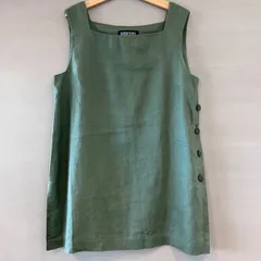 90's LANDS'END ランズエンド ドレスエプロン エプロンベスト ビブス リネン100% オリーブ〜カーキ 緑 キッズ ジュニア サイズ６（ 110〜120cm ）