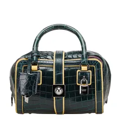 ロエベ クロコ型押し ミニハンドバッグ グリーン ベージュ レザー  