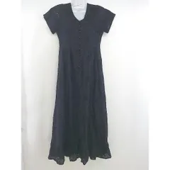 ◇ fifth フィフス 刺繍 Vネック フロントボタン 半袖 ロング ワンピース ブラック レディース  【中古】 【1206070010065】