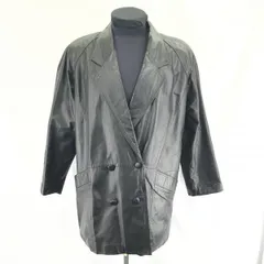 AZEANIA★牛革/レザーコート【サイズF/黒】ダブルブレスト◆BC117W<sale>のサムネイル