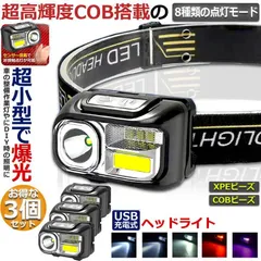 ヘッドライト 充電式 ledヘッドライト 3個セット アウトドア用ヘッドライト SOSフラッシュ 8つ点灯モード 軽量 角度調整可 防災 停電時用 登山 夜釣り キャンプ アウトドア ハイキングのサムネイル