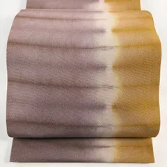 【美品】 袋帯 秀品 横段 ぼかし 縮緬 茶紫 全通 正絹 【中古】