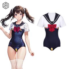得体社 白青カラー セーラー水着 ワンピース ハイカット 競泳水着 二次元 コスプレ衣装