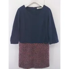 ◇ BEAMS LIGHTS Iライン 切替 七分袖 ミニ ニット ワンピース サイズ 38 ネイビー レッド ホワイト レディース  【中古】 【1204120002404】