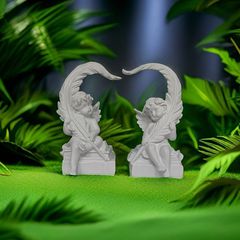 置物 オブジェ ガーデンオーナメント 羽を持った天使 エンジェル 2個セット ホワイト 高級感 室内 屋外 インテリア 玄関 リビング