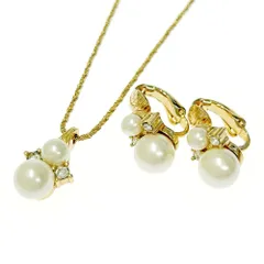 【中古】【箱付き】 Christian Dior クリスチャンディオール GP ラインストーン フェイクパール ネックレス イヤリング セット 328030 ネックレス