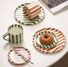ストライプ柄 プレート&マグ 3点セット | 韓国 食器 インテリア 皿 プレート 撮影 キッチン雑貨 平皿