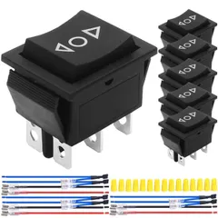 【人気商品】20A 12V DPDT 6ピン3Position（オン）-オフ-（オン）16A 250V 6個モメンタリモータ極性逆ロッカースイッチ黒DC AC/20A 125V ACボートのためのジャンパワイヤ配線キャップ付き自動リセットスイッチ