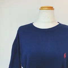 US古着 ラルフローレン 半袖 ロゴTシャツ M 紺 トップス カットソー 刺繍