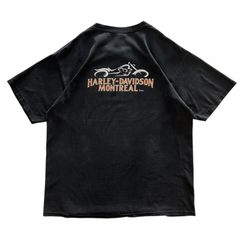 XL 00s カナダ製 ハーレーダビッドソン Tシャツ ワンポイント シンプル エンブレム バイク モントリオール フェード ボロ コットン ブラック