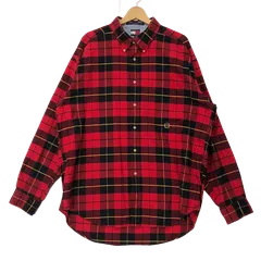 90's vintage 90年代 ヴィンテージ TOMMY HILFIGER トミーヒルフィガー フラッグタグ チェック柄 長袖 シャツ ボタンダウン ワンポイント刺繡 オーバーサイズ ビッグシルエット MAURITIUS製 XLサイズ レッド ブラック