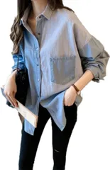 New self ニューセルフ レディース 無地 ロング丈 シャツ ブラウス トップス カジュアル( ライトブルー,  L)