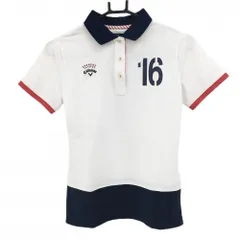 【美品】キャロウェイ 半袖ポロシャツ 白×ネイビー ロゴ刺しゅう 襟裏ドット レディース M ゴルフウェア Callaway