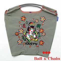 【正規品】ボールアンドチェーン (花柳 カリュウ / グレー) Mサイズ  トートバッグ エコバッグ 刺繍