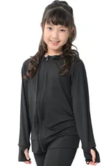 [アウニイ] ラッシュガード キッズ 水着 接触冷感 Q-MAX UPF50+ UVカット 夏 ハイネック フード無し 軽量 速乾 長袖 指穴付き 遊び あそび 水泳 ぷーる すいえい マラソン ジョギング 散歩 [ブラック / 8230] [150-160]