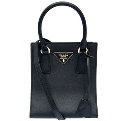 プラダ 2WAY レディース トライアングルロゴ ミニトートバッグ ハンドバッグ ショルダーバッグ 肩掛け 斜め掛け PRADA 1BA358 レザー ブラック 黒 ゴールド金具【中古品】