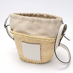 ロエベ / LOEWE　ドローストリング バケットバッグ / ショルダーバッグ　A223222X01　ラフィア(ヤシの葉)/カーフ　ナチュラル/ホワイト 【中古】 商品番号 E-158189