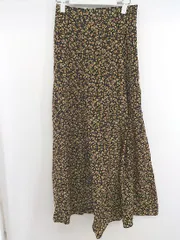 ◇ JEANASIS ジーナシス 総柄 スリット ロング フレア スカート サイズF ブラック イエロー系 マルチ レディース P  【1212190008479】