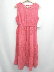 ◇ ⊂ 未使用 Soljerry インド染め ノースリーブ 膝下丈 ティアード ワンピース サイズM レッド系 レディース E  【1507160009076】