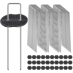 【迅速発送】Wlikn Uピン杭 黒丸付き 15cm 30本セット らくらくシート 押さえUピン コ型止めピン U字型 固定ピン キャンプ テントペグ おさえピン 温室 ガーデン 固定マルチ 農業用 園芸シート 人工芝 防草シート 家庭菜園 園芸資材用品