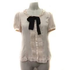 レッセパッセ LAISSE PASSE シフォンブラウス 半袖 フリル ボウタイ リボン 38 ベージュ /YIのサムネイル