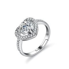 【色: ホワイト】Bellitia Jewelry リング ハート CZ 可愛い