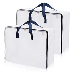 XL-60x50x25cm_2個セット 布団収納袋 ふとん 収納袋 大容量 （XL-2個セット）布団袋 引っ越し ぬいぐるみ 衣類 洋服 収納ボックス 収納ケース ダークブルー 持ち手とファスナー付き ?荷重：50KG 透明 押入れ収納袋 60x50x25cm