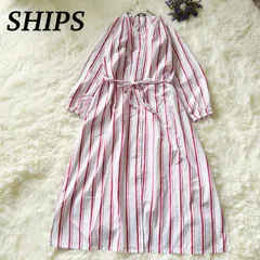 SHIPS Colorsシップス シャツワンピース 長袖 コットン100% ストライプ フリー