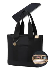 [JAPANDIPITY] A4 トートバッグ レディース, キャンバス 帆布 縦型 大容量 仕切り ファスナー付き マザーズバッグ 通勤バッグ 通学バッグ 【底板セット】 (ブラック) [ブラック]