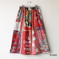リメイク スカート ペナントクロス 総柄  ゴム 中古素材 【UR-0646】
