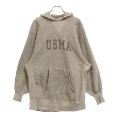 CHAMPION (チャンピオン) 80S REVERS WEAVE USMA トリコロールタグ リバースウィーブ 染込みプリント Vガゼット スウェット プルオーバーパーカー グレー