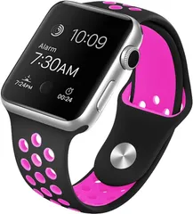 Pellforia アップルウォッチ バンド ベルト シリコン製(ブラック/ピンク,  Lサイズ(38/40/41ｍｍ))