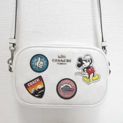 良品 COACH コーチ ディズニー コラボ ミッキー ワッペン シグネチャー 2WAY ショルダーバッグ 3758 ホワイト レディース 古着 中古 USED