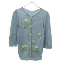 mina perhonen ミナペルホネン dandelion タンポポ刺繍リネンニットカーディガン RS8471 ブルー 38のサムネイル