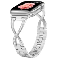 【在庫セール】6 7 8 9 5 10 シリーズ SE Ultra 交換用ブレスレットiWatch 4 X字型 サイズ、キラキラドレッシー 49mm 46mm 45mm 3対応 44mm 42mm 41mm 40mm 38mm (シルバー) バンド Watch