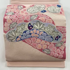 名古屋帯 紬 辻が花模様 絞り染め茶色 お太鼓柄 正絹 普段着物 3NC14