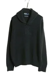 【お得なクーポン配布中!】 00s ポロ ラルフローレン ショールカラー ニット セーター メンズ L 古着 オールド コットン リネン リブ編み 長袖ニット プルオーバー 紺