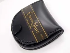 激安国産牛革 馬蹄型 小銭入れ 手縫い まるでコードバンのようなマットな黒色　Ｄ