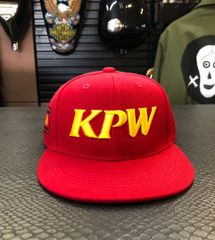 限定【火事復活記念キャップ】K.P.W(KAMIKAZE PAINTWORKS) カミカゼペイントワークス FVC LIMITED EDITION "BLACK OPS"スナッバックキャップ レッド/イエロー ハーレーダビッドソン カスタムバイク