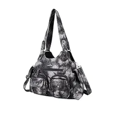 ダークグレー NICOLE&DORIS ハンドバッグ レディース 斜め掛けバッグ 3way トートバッグ 大容量 ポケット多い 多収納 軽量 撥水 ショルダー マザーズバッグ 手持ち 肩掛け おしゃれ PUレザー レトロ 女性 カバン 人気バッグ ブランド 通