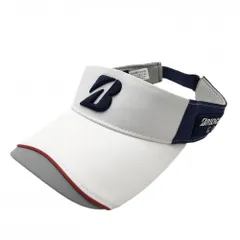 【美品】ブリヂストン サンバイザー 白×ネイビー 立体ロゴ刺しゅう フリーサイズ  ゴルフウェア Bridgestone