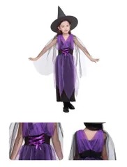 ハロウィン コスプレ 子供 KIDS コスチューム 服 110〜130 魔女 魔法使い ワンピース ドレス ハット キッズ 仮装パーティー イベント 文化祭 学園祭 催し物 トリック 人気 クリスマス会 新品未使用 送料無料 お急ぎ発送