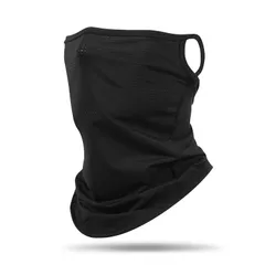 1．耳かけ-黒 [Pawinpaw] フェイスカバー uvカット 夏用 メンズ 日焼け防止 ネックガード フェイスガード 【接触冷感-5℃/呼吸しやすい/通気メッシュ/UPF50+/吸汗速乾】ネックゲイター 紫外線対策 ネックウォーマー バイク＆ランニング＆自