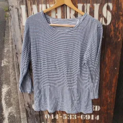 【Hollywood Ranch Market】 ハリウッドランチマーケット ハリラン 聖林公司  コットンヘンプ ボーダー 七分袖 カットソー Tシャツ  2 (M)